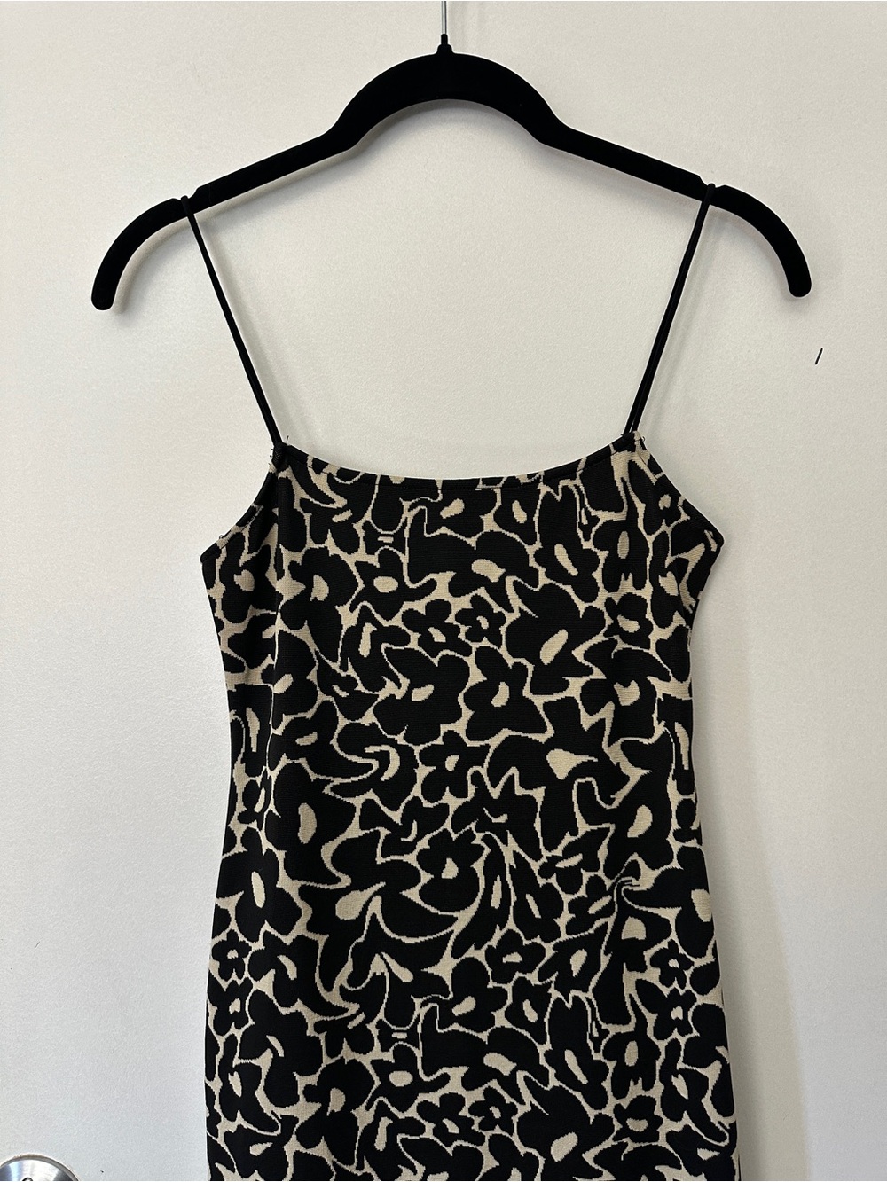 Zara Black and Cream Slip Midi Dress with Abstract Floral Print - Picture 2 of 7